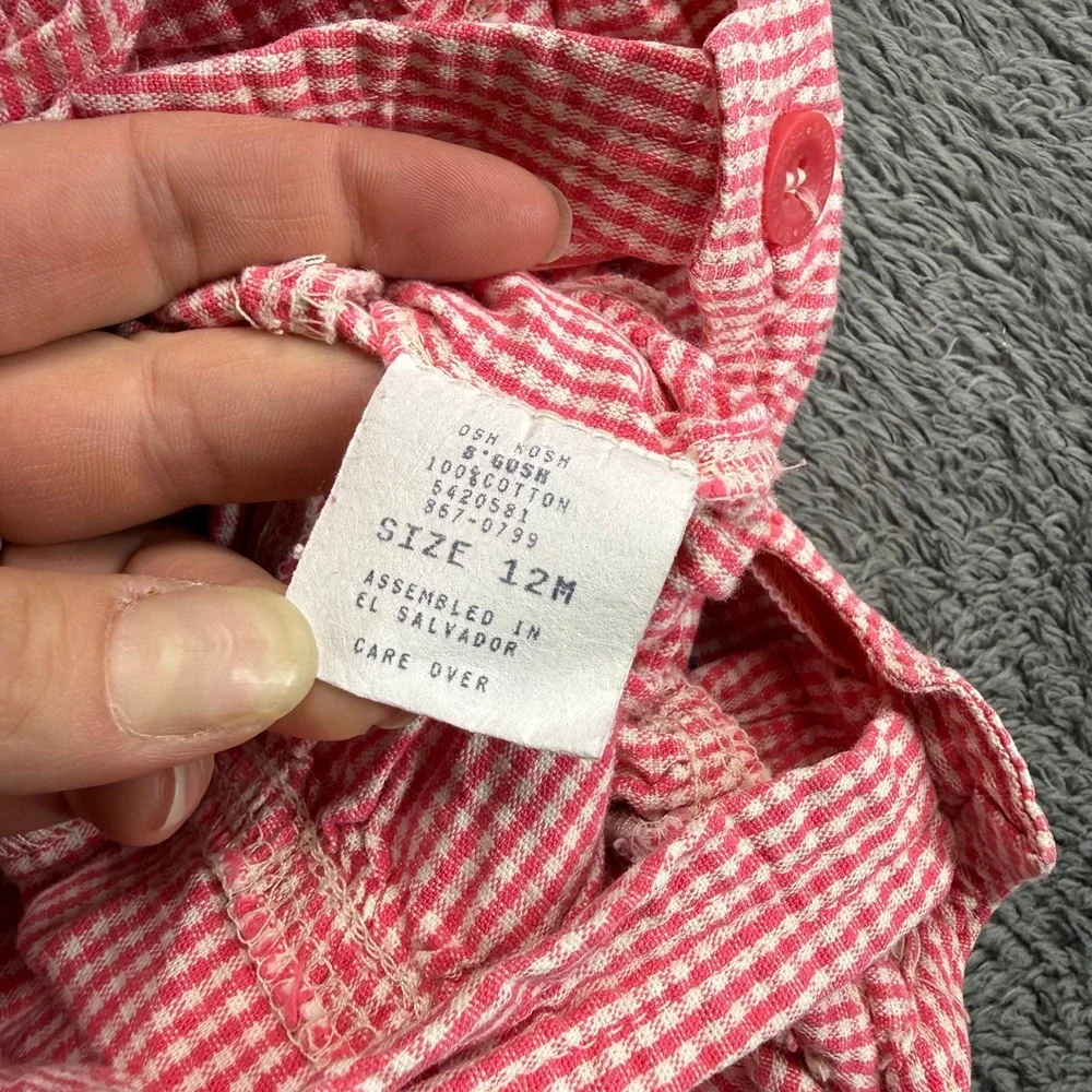 Vintage OshKosh Pink Gingham Embroidered Overalls
